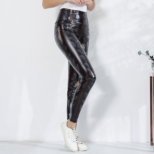 Damen Leggings im edlen Schlangenmuster mit hohem Bund EB