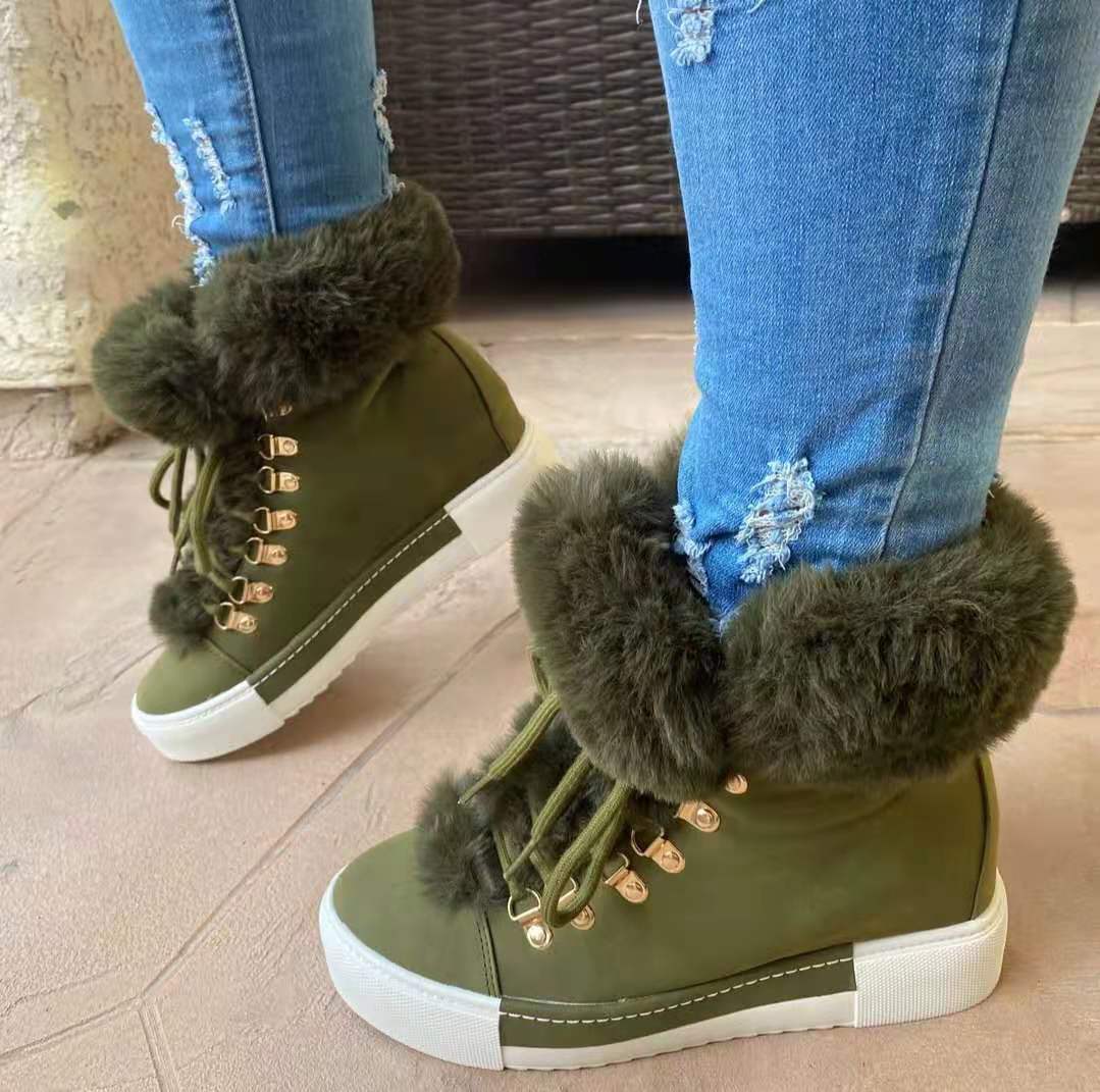 Damen Sportliche High-Top Sneaker mit flauschigem Kunstfellkragen EB