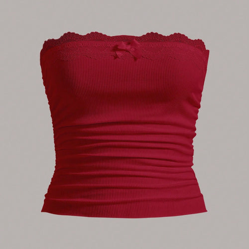 Damen Bandeau-Oberteil mit Spitzenbesatz und figurbetontem Schnitt EB