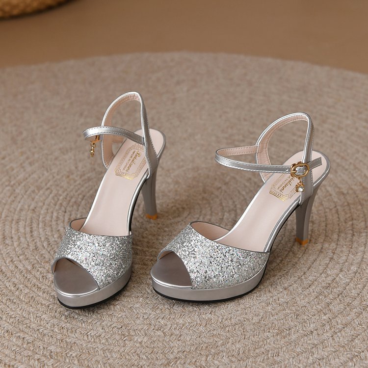 Damen glitzernde High Heelsandaletten mit elegantem Riemen EB