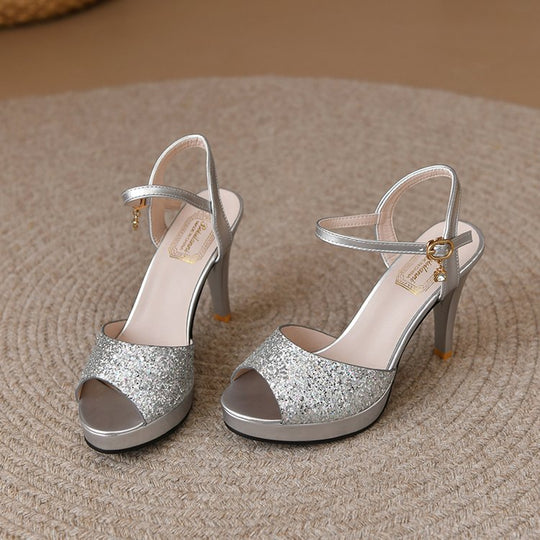 Damen glitzernde High Heelsandaletten mit elegantem Riemen EB
