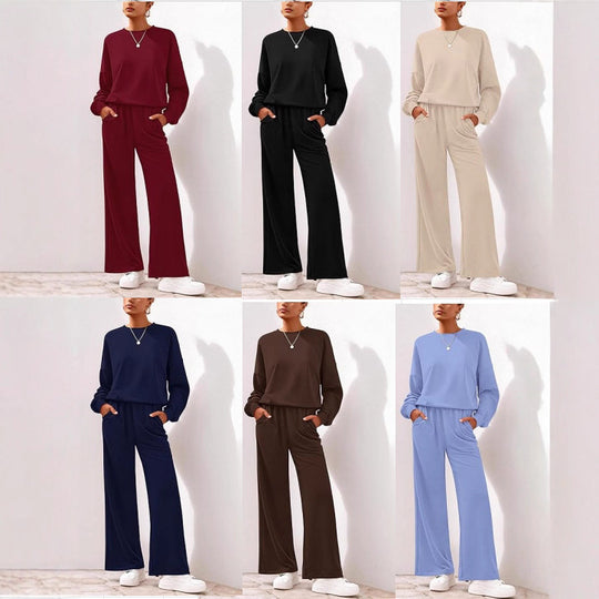 Damen Komfortabler Sweatsuit mit weitem Bein und lässigem Schnitt EB