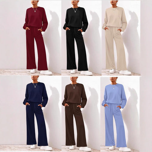 Damen Komfortabler Sweatsuit mit weitem Bein und lässigem Schnitt EB