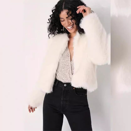 Damen Luxus Kunstpelz Jacke mit eleganten Details EB