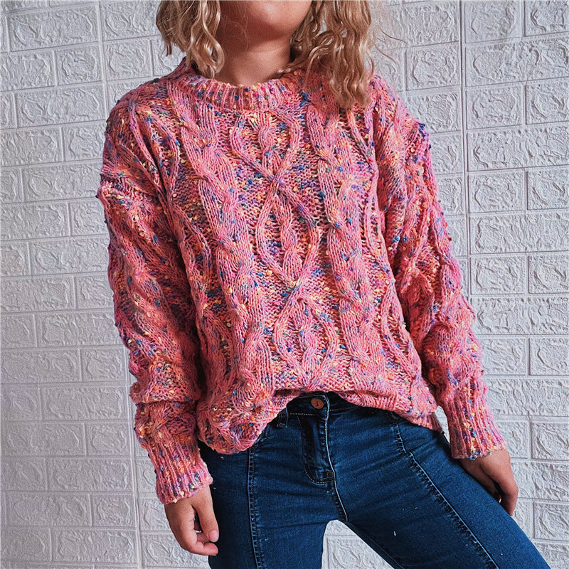 Damen grob gestrickter Pullover mit bunten Akzenten und lässigem Schnitt EB