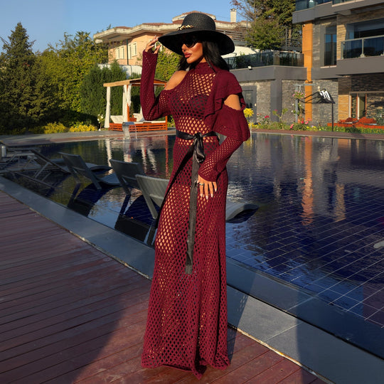 Damen schulterfreies Netzkleid mit eleganten Rüschen EB