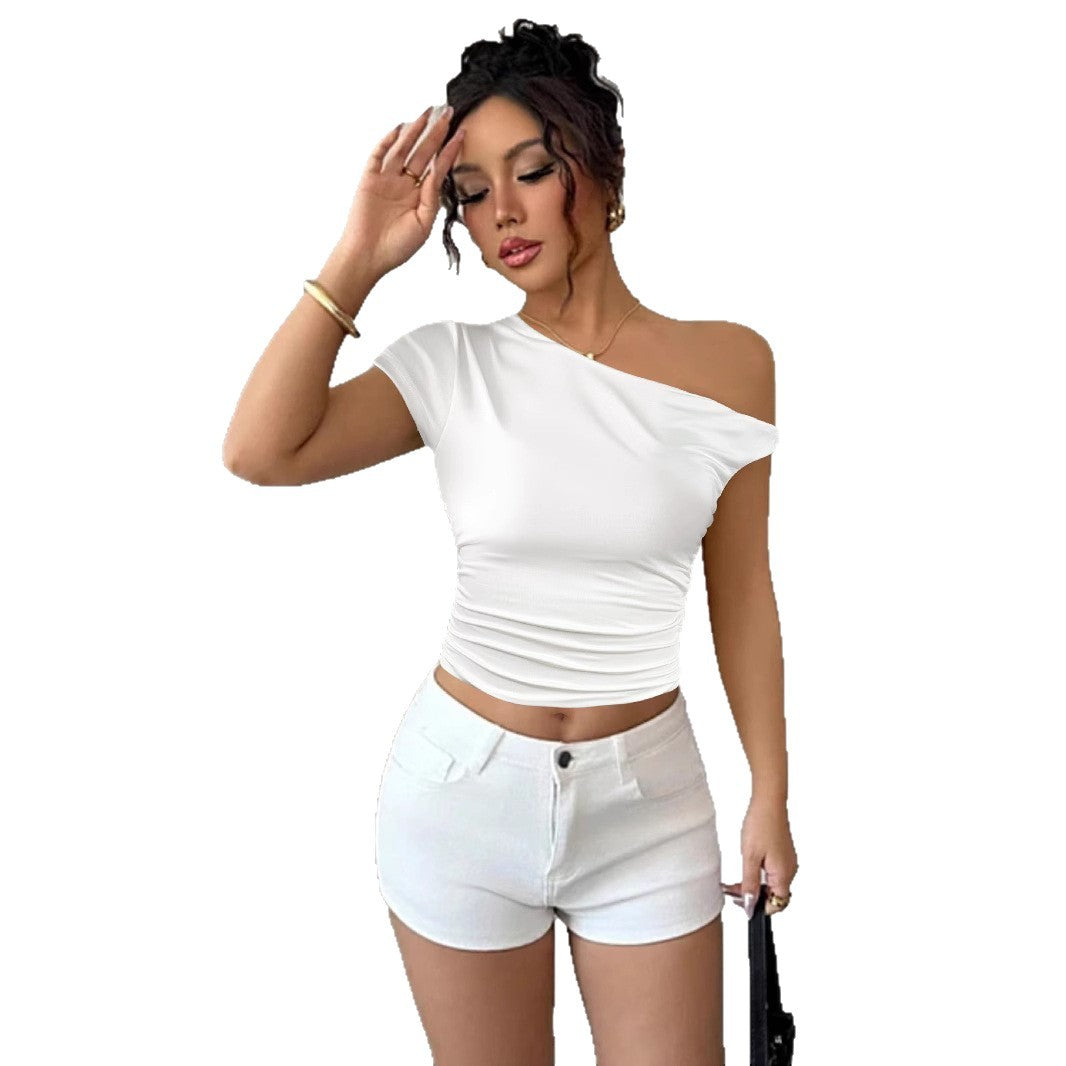 Damen Off-Shoulder Shirt mit Raffung und tailliertem Schnitt EB