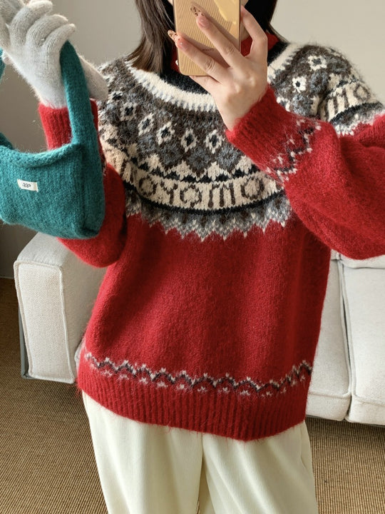 Damen Grobstrickpullover mit zeitgenössischen Norweger-Mustern EB