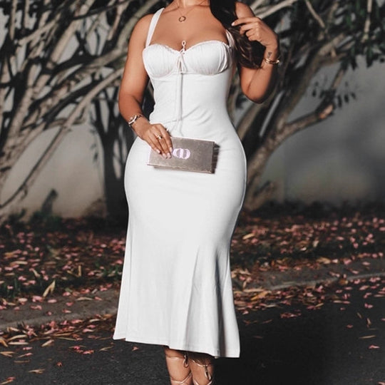 Damen Elegantes Maxikleid mit raffinierten Trägerdetails und figurbetonter Silhouette EB