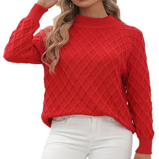 Damen Strickpullover mit Rautenstruktur und Rollkragen EB