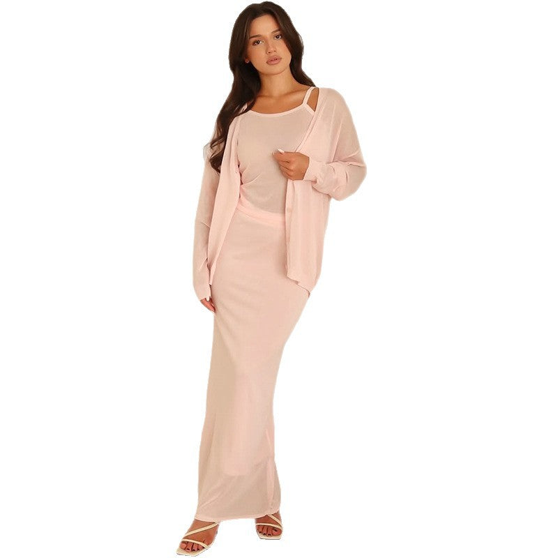 Damen langes Joint-Kleid mit offenem Cardigan EB