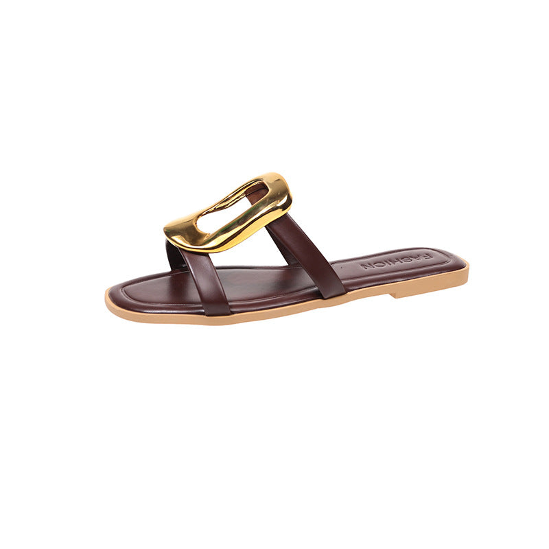 Damen modische Zehentrenner-Sandalen mit elegantem Metall-Detail EB