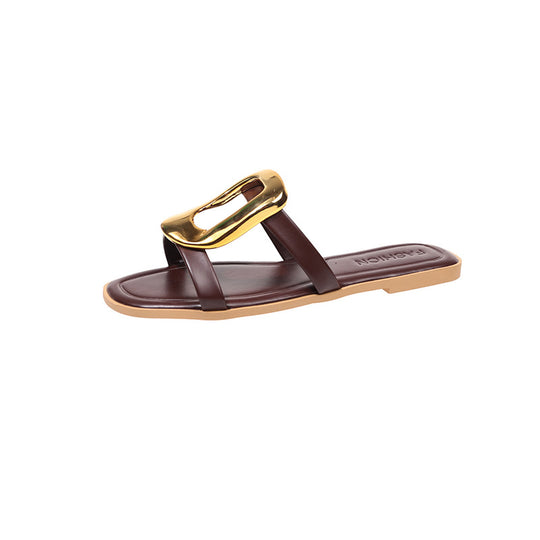 Damen modische Zehentrenner-Sandalen mit elegantem Metall-Detail EB