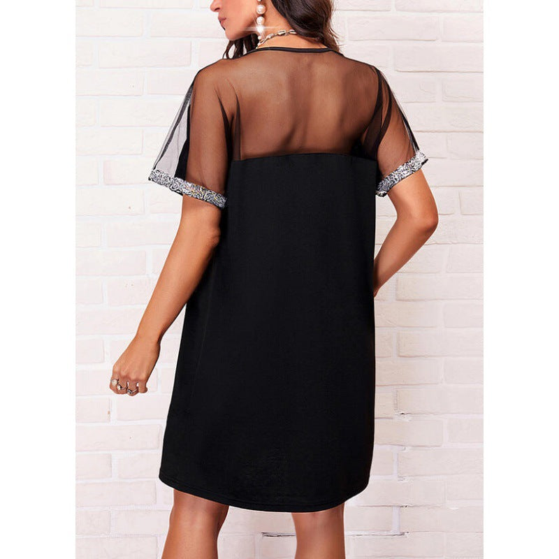 Damen Elegantes Tunika Kleid mit Paillettenbesatz EB