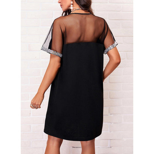 Damen Elegantes Tunika Kleid mit Paillettenbesatz EB