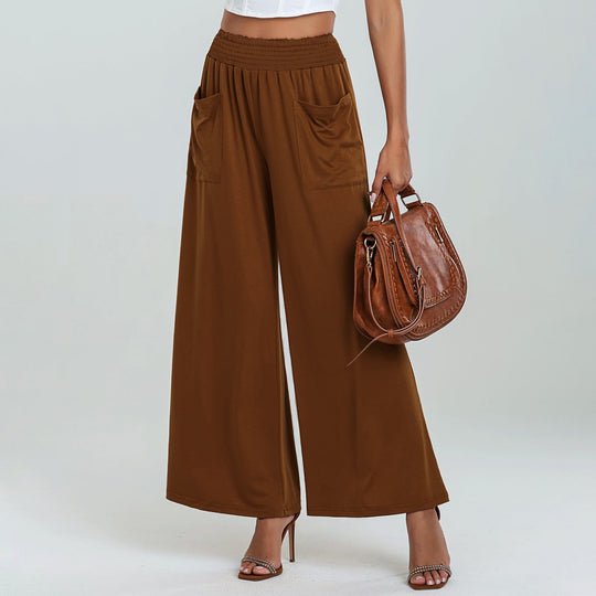 Damen Weit geschnittene Palazzo-Hose mit elastischem Bund und praktischen Taschen EB