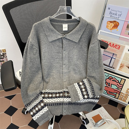 Damen Strickjacke mit elegantem Kragen und modischem Muster EB
