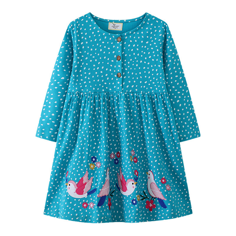 Mädchen Langarmkleid mit verspieltem Vogel-Design EB