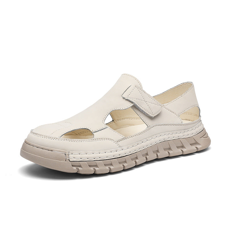 Damen Luftige Ledersandalen mit verstellbarem Klettverschluss EB