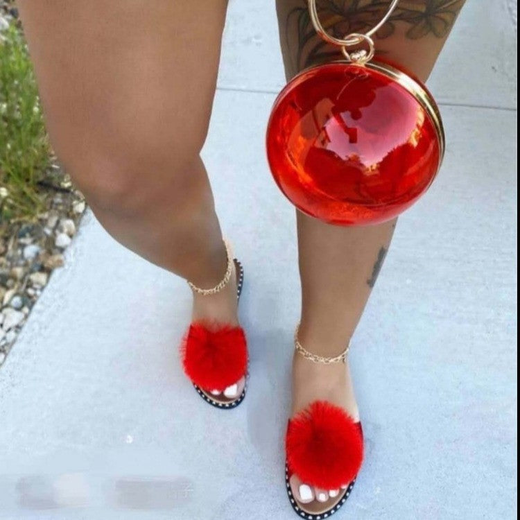 Damen nan Pompon-Pantolette mit softem Kunstfellball, Nietenrand und rutschfester Laufsohle EB