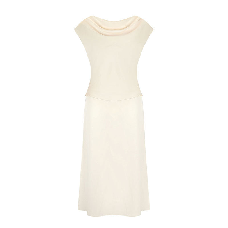 Damen elegantes Abendkleid mit fließendem Stoff und raffiniertem Halsausschnitt EB