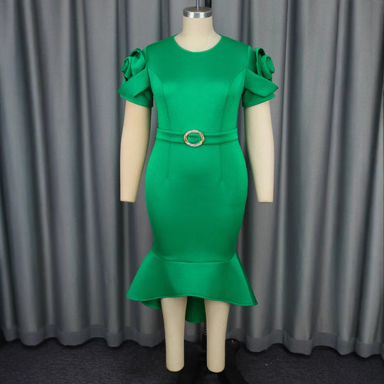 Damen figurbetontes Abendkleid mit Rüschensäumen und schickem Gürtel EB