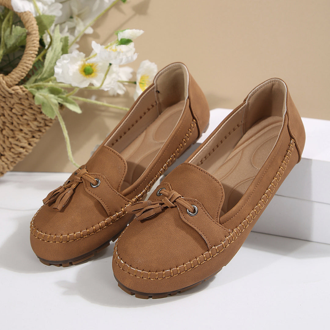 Damen bequeme Mokassins mit flexibler Sohle und eleganter Knoten-Applikation EB