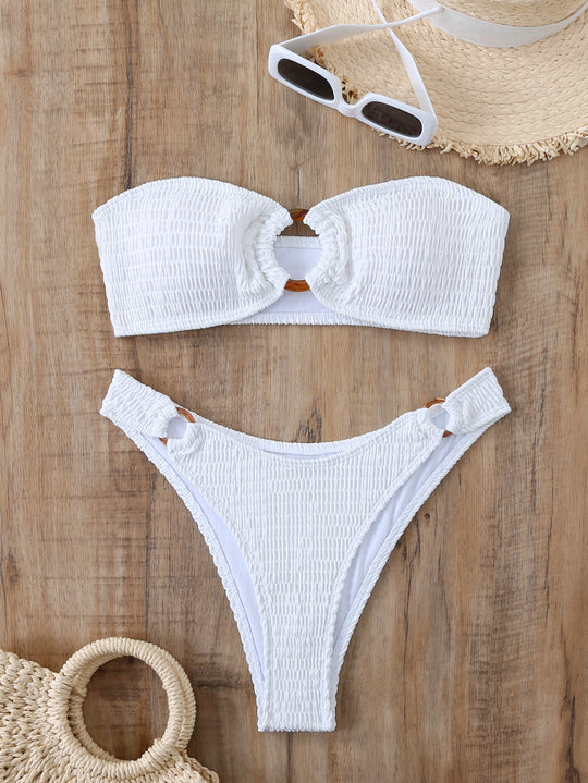 Damen Bikini-Set mit strukturiertem Bustier-Oberteil und hochgeschnittenen Bottoms EB
