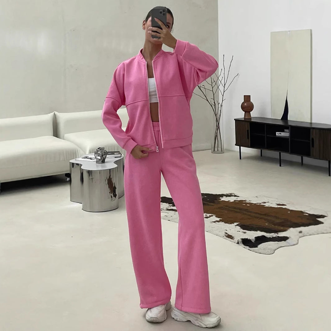 Damen lässiges Zip-Lounge-Set mit Stehkragen und weitem Highwaist-Joggpant Eichborn Berlin