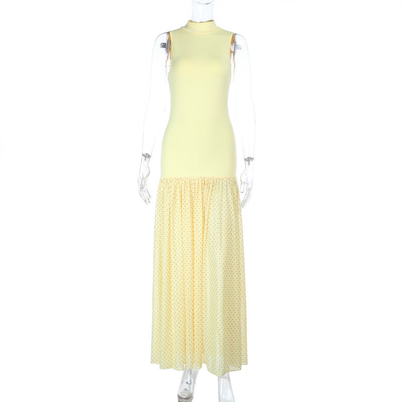 Damen Maxikleid mit ärmellosem Oberteil und romantischem Rüschensaum EB