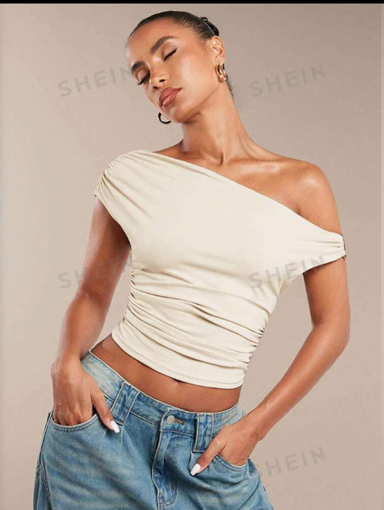 Damen Asymmetrisches Crop-Top mit elegantem Wellendesign und raffiniertem Schnitt EB