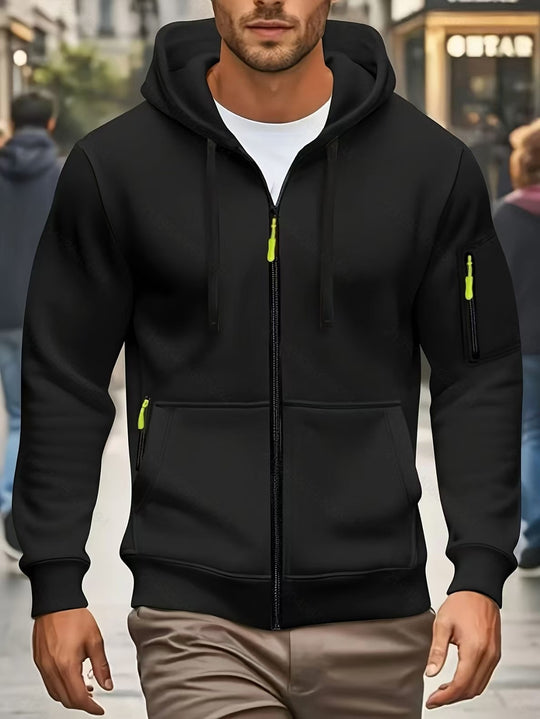 Herren nan funktionale Kapuzenjacke mit durchgehendem Reißverschluss, Ärmeltasche und elastischen Bündchen EB