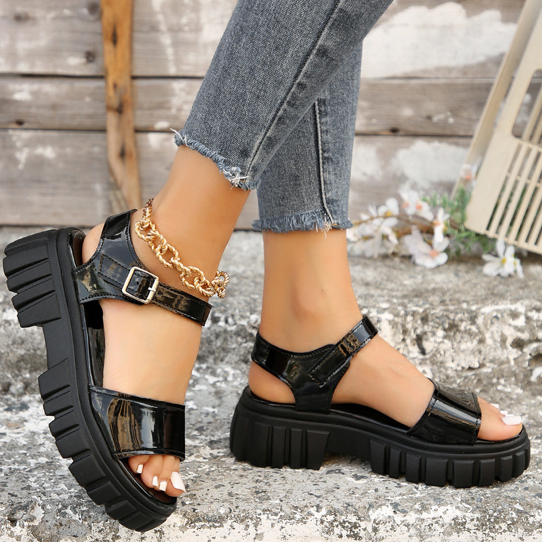 Damen modische Plateau-Sandalen mit verstellbarem Riemen und dämpfender Sohle EB