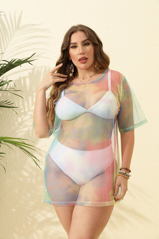 Damen transparenter Strandüberwurf aus leichtem Netzmaterial EB