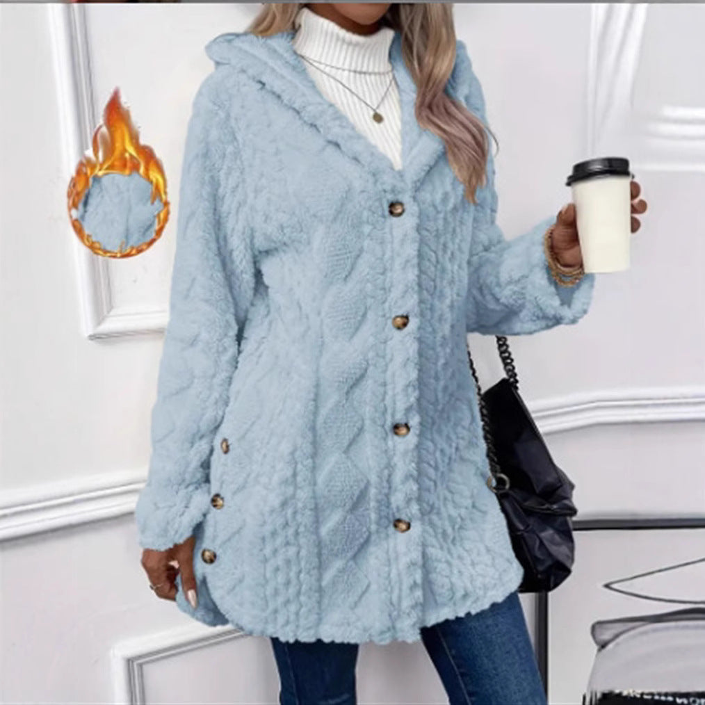 Damen Kuschelige Teddyjacke mit Knopfverschluss EB