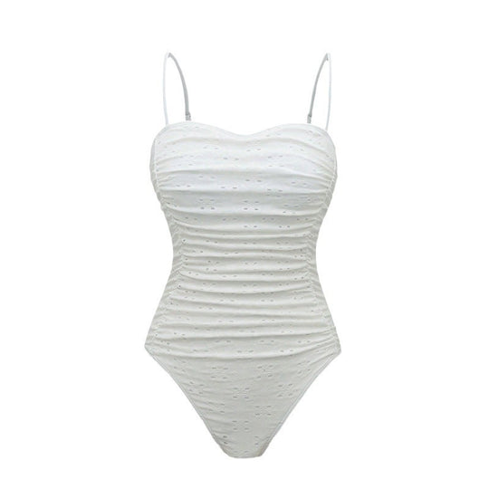 Damen Einteiler Badeanzug mit effektiver Raffung und romantischem Design EB