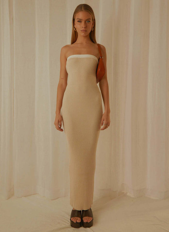 Damen elegantes Maxikleid aus feinem Rippenstrick EB