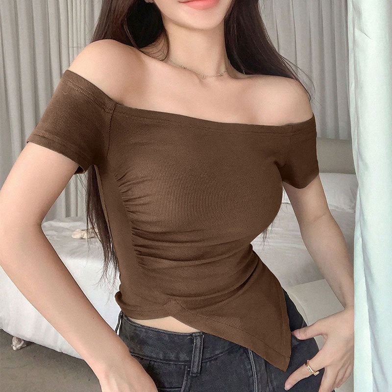 Damen asymmetrisches Crop-Top mit Raffung und einseitigem Schulterdesign EB