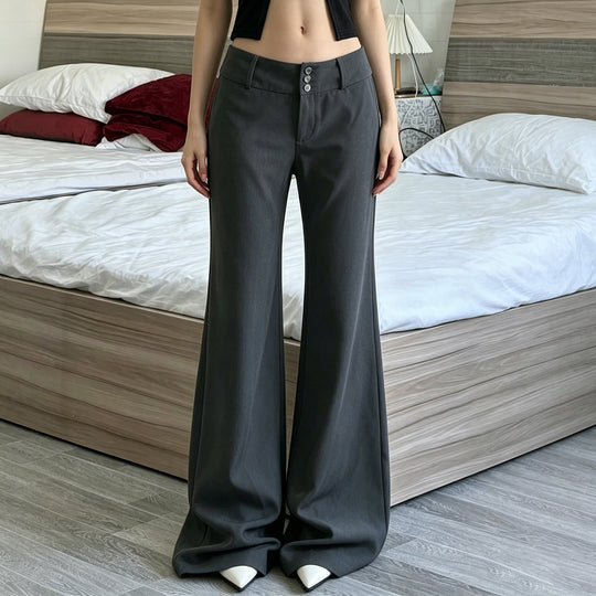 Damen nan hochtaillierte Schlaghose mit weitem Glockenbein und dekorativer Knopfleiste EB