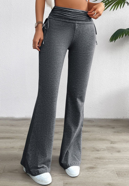 Damen nan weiche Palazzo-Loungehose mit Umschlagbund, seitlichen Kordelzügen und ausgestelltem Bein EB