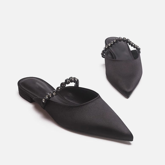 Damen Elegante Sling-Pantoletten mit Funktionskette und spitzem Design EB