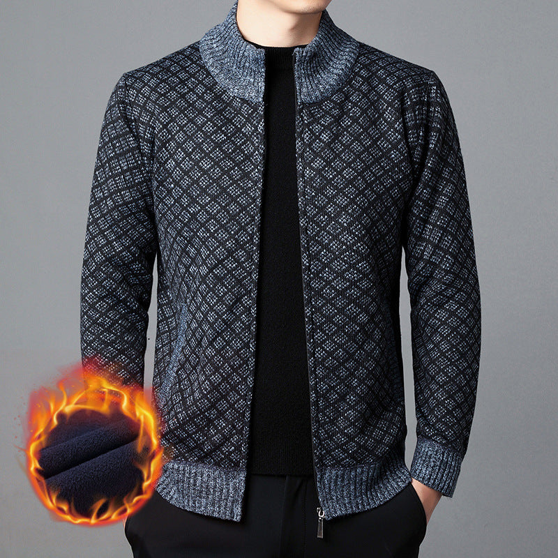 Herren Strickjacke mit hohem Kragen und innovativem Muster EB