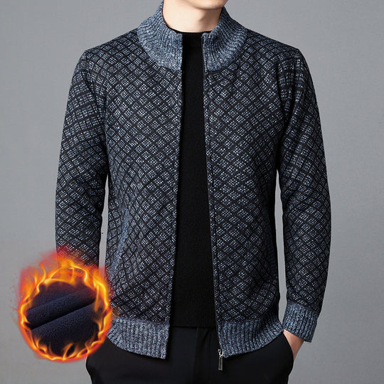 Herren Strickjacke mit hohem Kragen und innovativem Muster EB