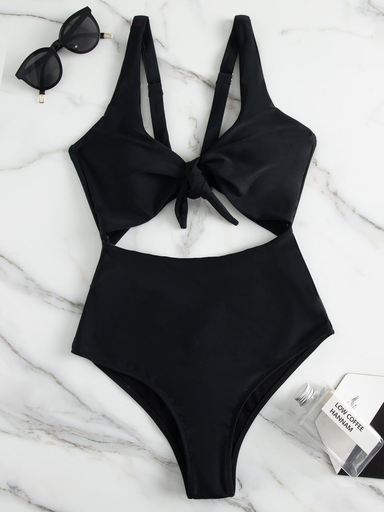 Damen Hochtaillierter Bikini mit verstellbaren Trägern und Knotendetail EB