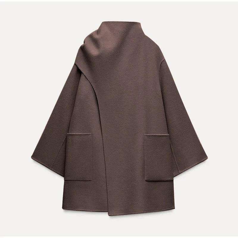 Damen Modische Wolljacke mit asymmetrischem Schnitt und praktischen Taschen EB