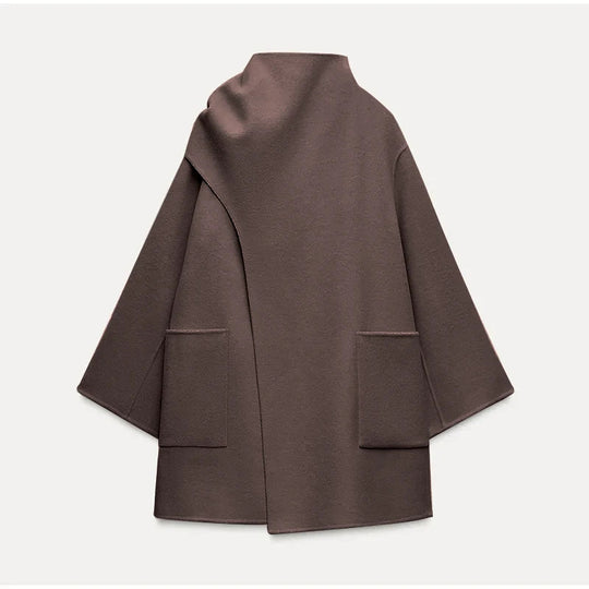 Damen Modische Wolljacke mit asymmetrischem Schnitt und praktischen Taschen EB