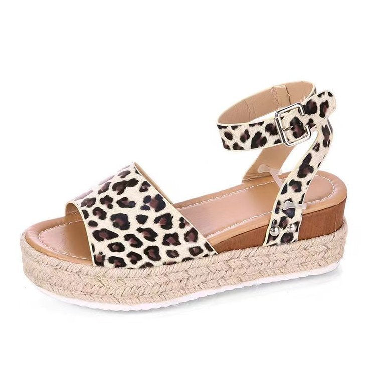 Damen Wedge-Sandaletten mit verstellbarem Riemen und luxuriösem Bastdesign EB