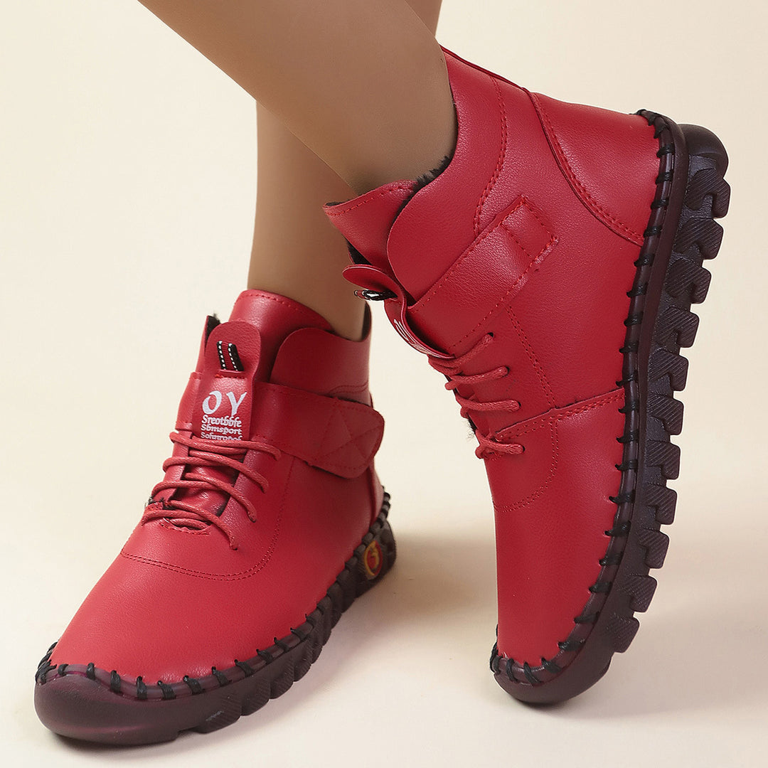 Damen Schnürstiefel mit weichem Kunstleder und praktischer Schnalle EB