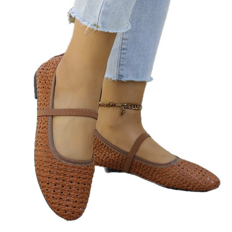 Damen geflochtene Ballerinas mit atmungsaktivem Design und komfortabler Sohle EB