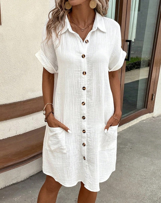 Damen Hemdkleid mit Knopfleiste und praktischen Taschen EB